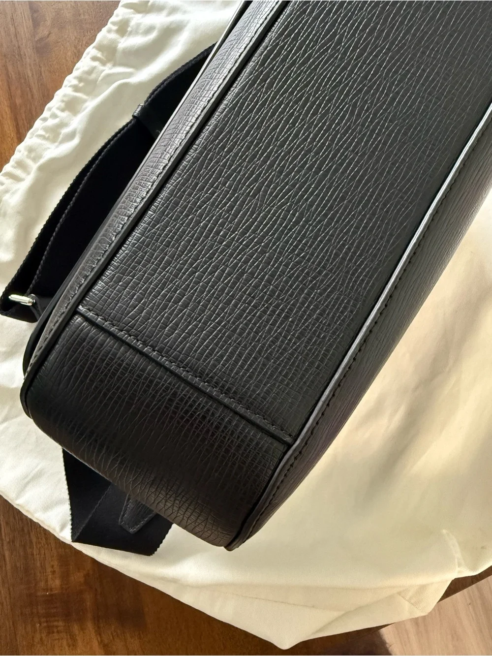 Salvatore Ferragamo Black Textured Leather Messenger Bag